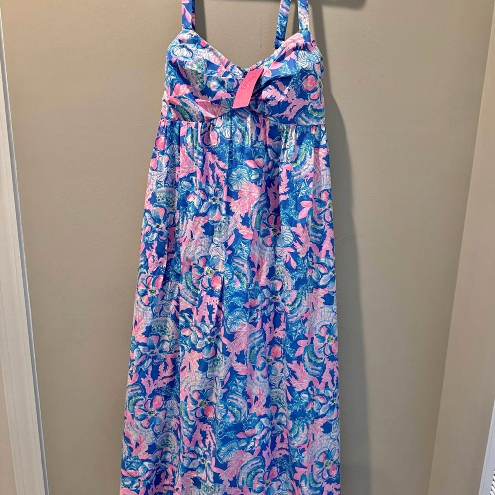 Lilly Pulitzer Pink and Blue Spaghetti Strap Maxi Dress